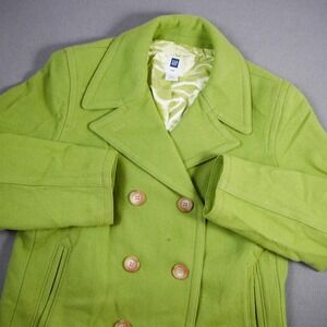 Vintage GAP Pea Coat Green Double Breasted Wool Blend Women L Preppy Office